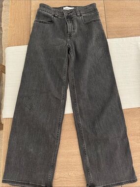 abercrombie kids Washed Black high rise Wide-Leg Jeans with Stud Heart Detail